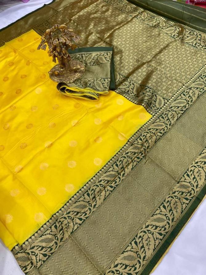 Yellow Green Designer Soft Lichi Silk Sarees Wholesale Shop IN Surat